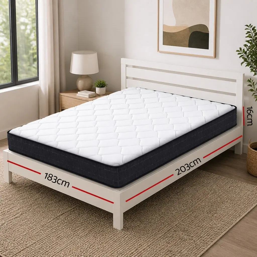 King Size Mattress Medium Firm 16cm Bonnell Spring Quilted Top White Black