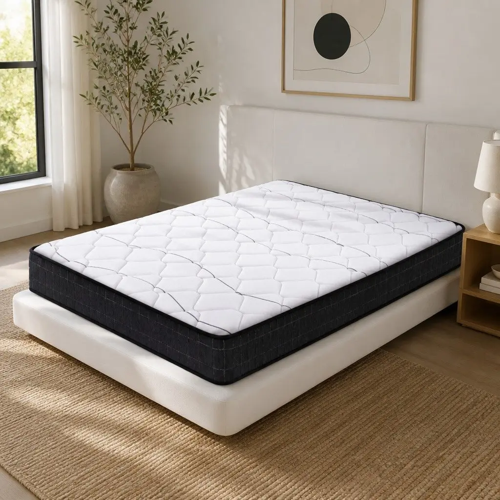 King Size Mattress Medium Firm 16cm Bonnell Spring Quilted Top White Black