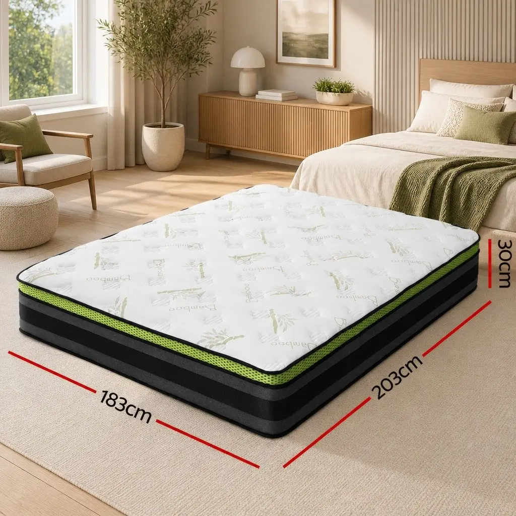 King Size Mattress Grey Pocket Spring Cool Gel Memory Foam 30cm Medium Firmness