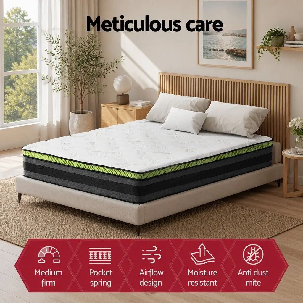 King Size Mattress Grey Pocket Spring Cool Gel Memory Foam 30cm Medium Firmness