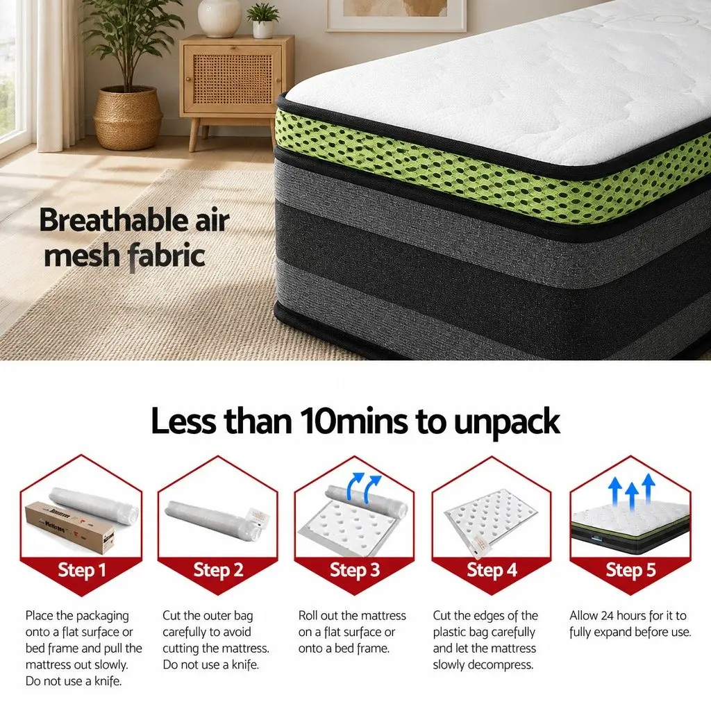 King Size Mattress Grey Pocket Spring Cool Gel Memory Foam 30cm Medium Firmness