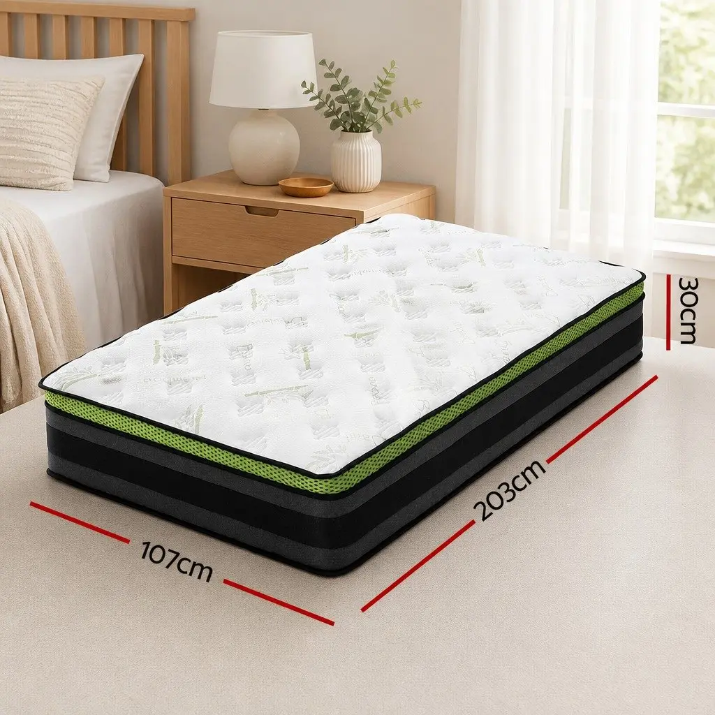 King Single Mattress 30cm Cool Gel Foam Memory Pocket Spring Grey