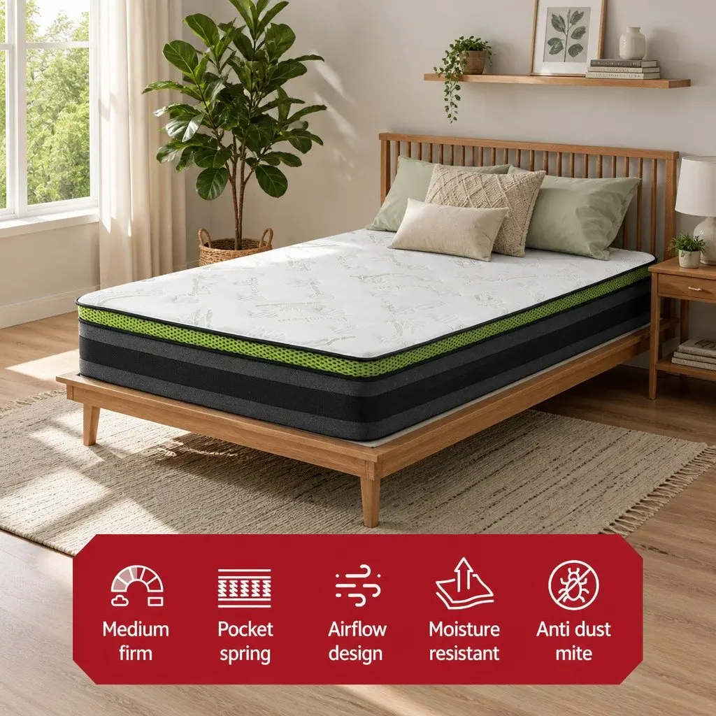 Single Bed Mattress Grey 30cm Medium Firmness Cool Gel Memory Foam Pocket Spring