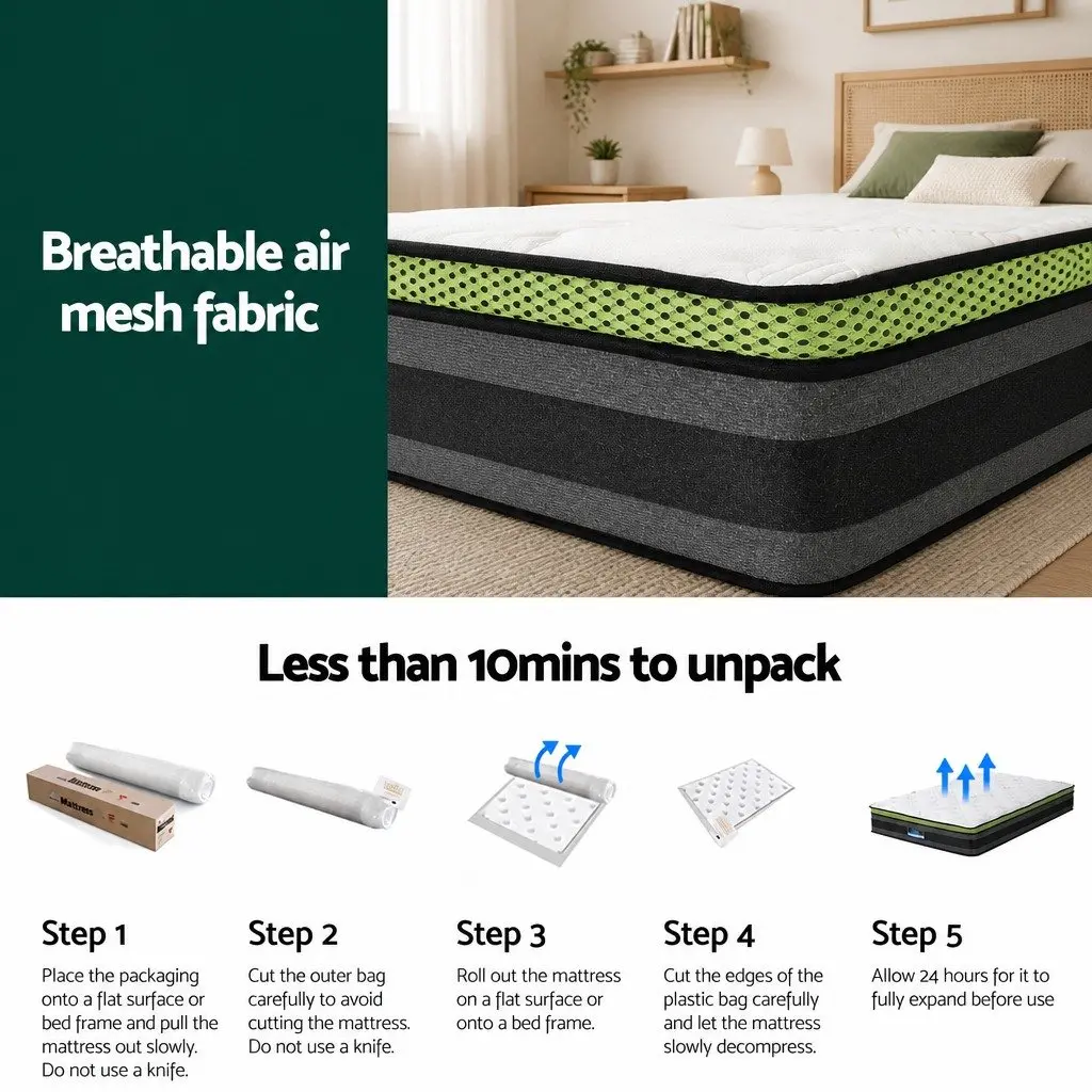 Single Bed Mattress Grey 30cm Medium Firmness Cool Gel Memory Foam Pocket Spring