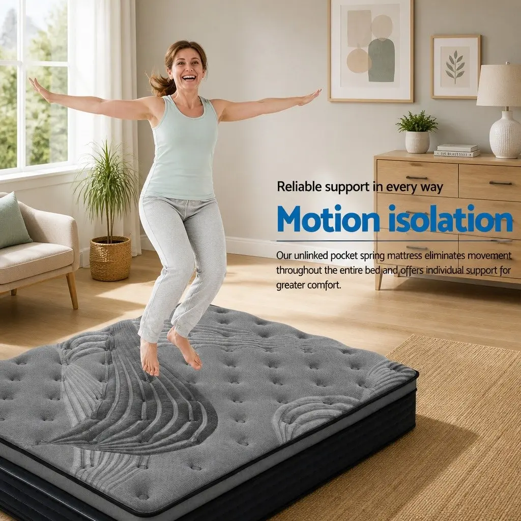 Double Mattress Medium Firm 34cm Euro Top Pocket Spring Bamboo Charcoal Grey