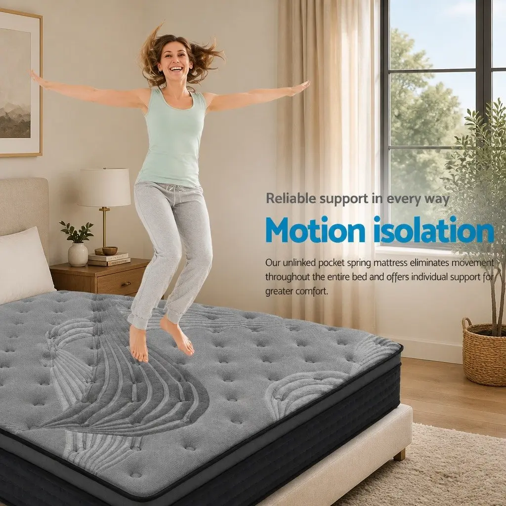 King Size Mattress Medium-Firm 34cm Grey Bamboo Charcoal Pocket Spring Euro Top