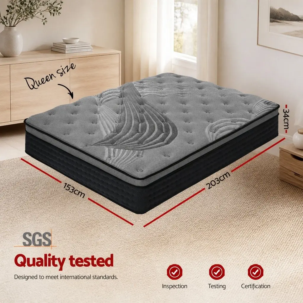 Queen Mattress 34cm Medium-Firm Support Bamboo Charcoal Pocket Spring Euro Top