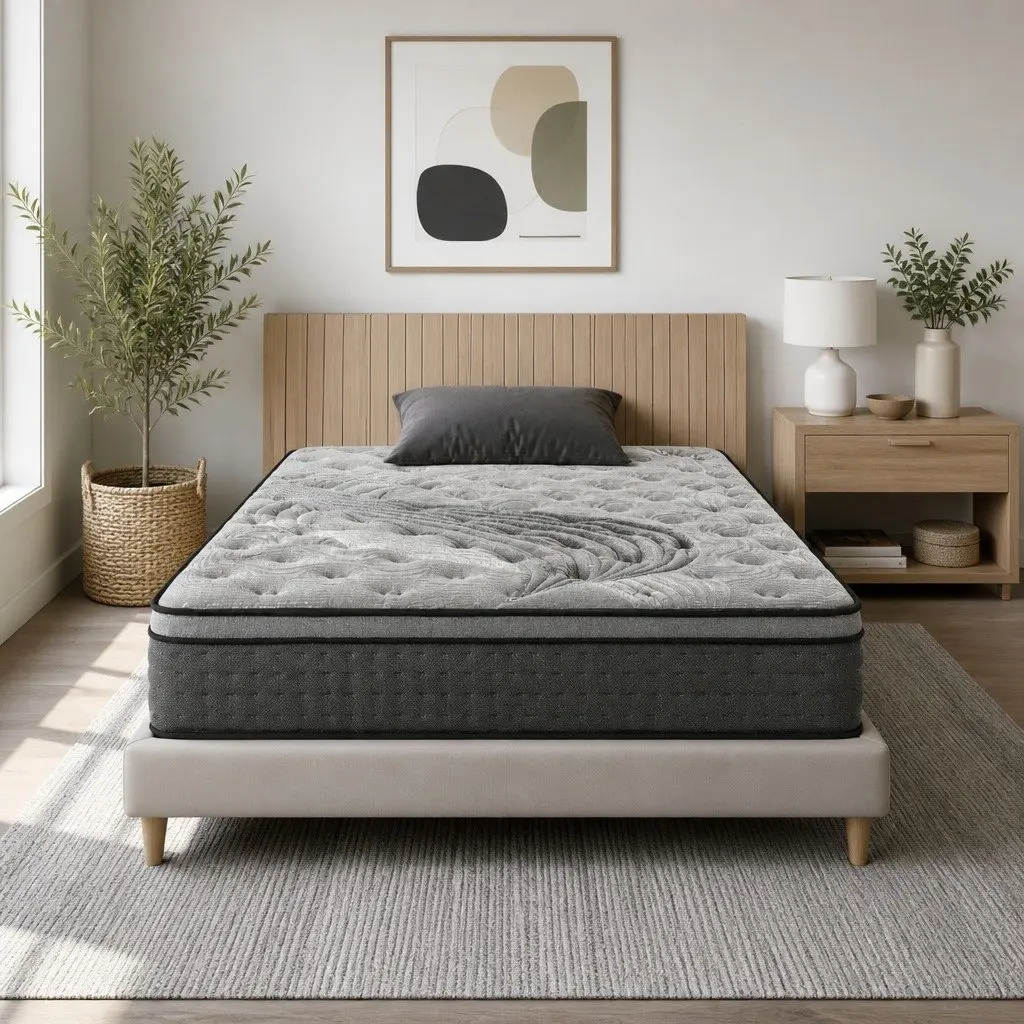 Single Mattress Medium Firm 34cm Euro Top Pocket Spring Bamboo Charcoal Grey