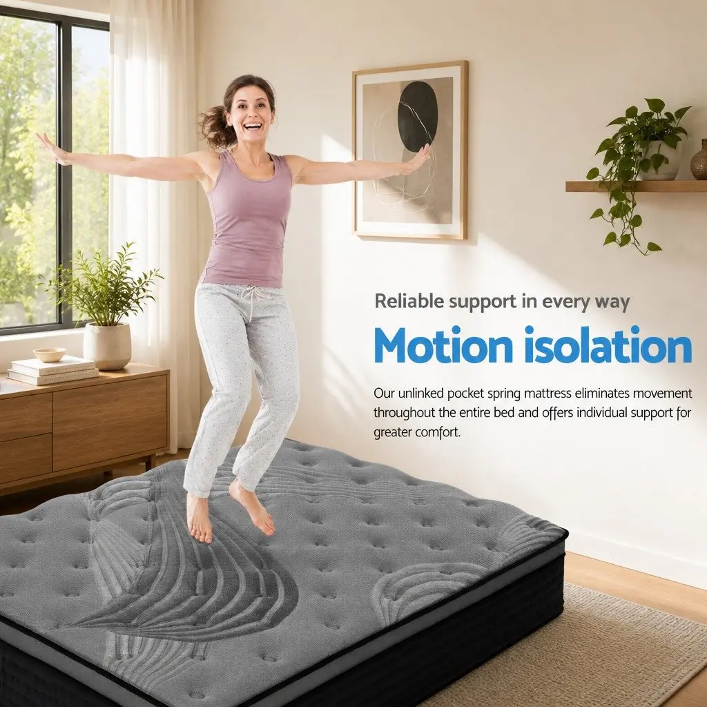 Single Mattress Medium Firm 34cm Euro Top Pocket Spring Bamboo Charcoal Grey