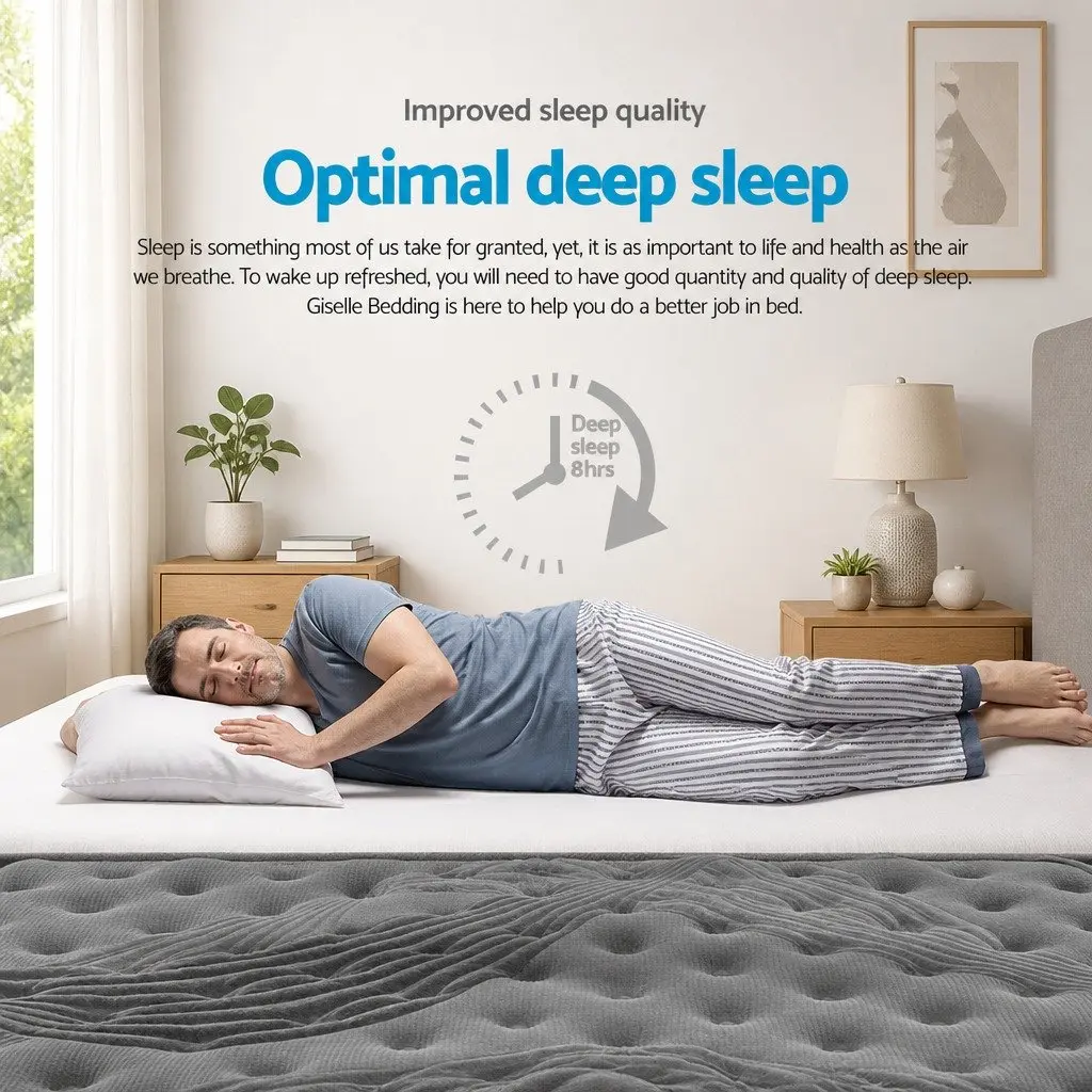 Single Mattress Medium Firm 34cm Euro Top Pocket Spring Bamboo Charcoal Grey