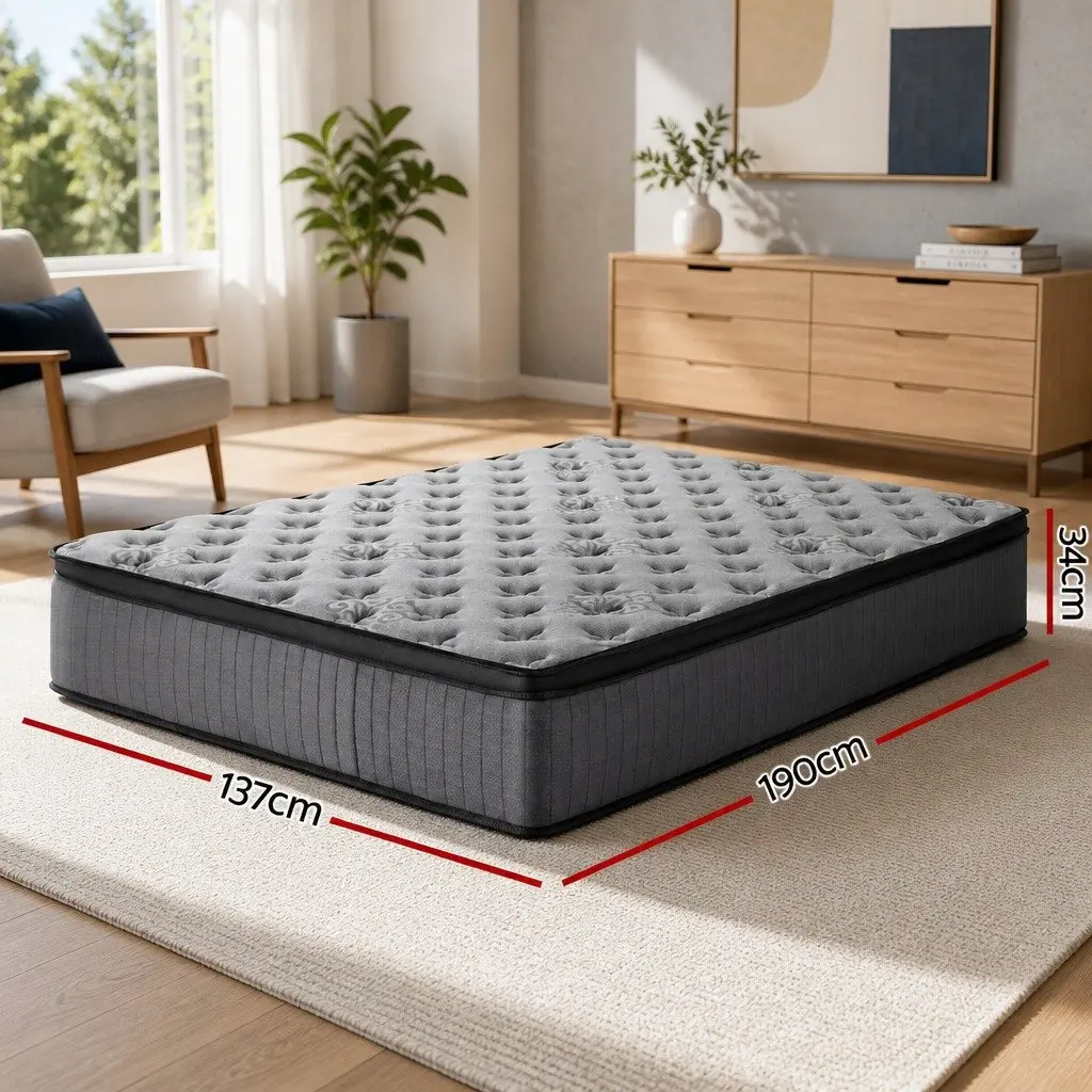 Double Mattress Medium-Firm 34cm Grey Euro Top Pocket Spring Gel Memory Foam