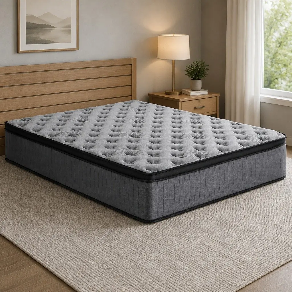 Double Mattress Medium-Firm 34cm Grey Euro Top Pocket Spring Gel Memory Foam