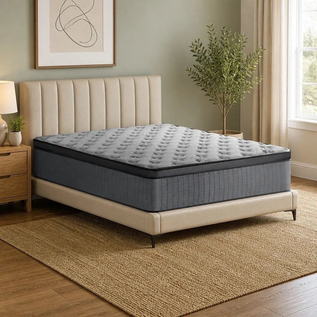 Queen Mattress Medium Firm Support 34cm Euro Top Grey Pocket Spring