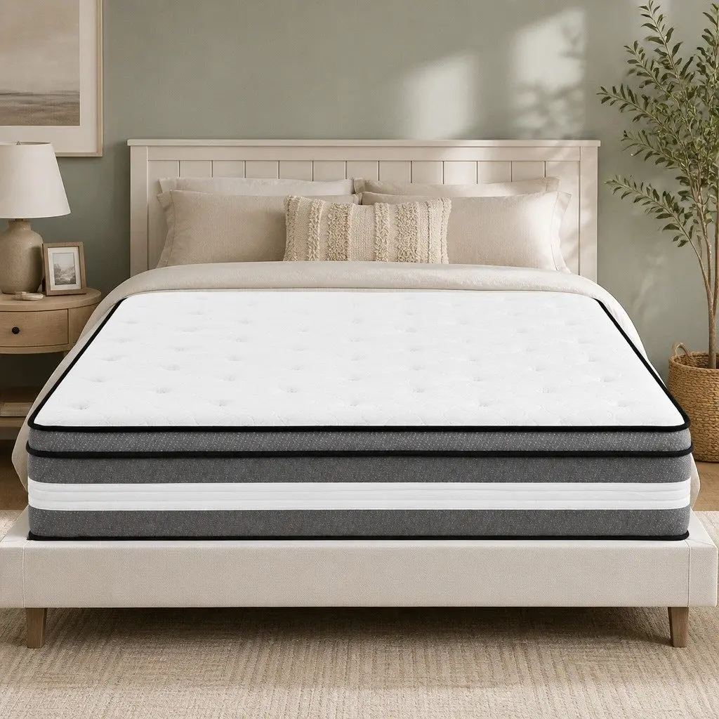 Double Mattress Gel Memory Foam Pocket Spring 30cm Euro Top Medium Firm Grey