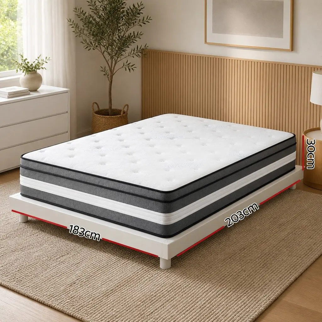 King Single Mattress Gel Memory Foam Pocket Spring 30cm Grey