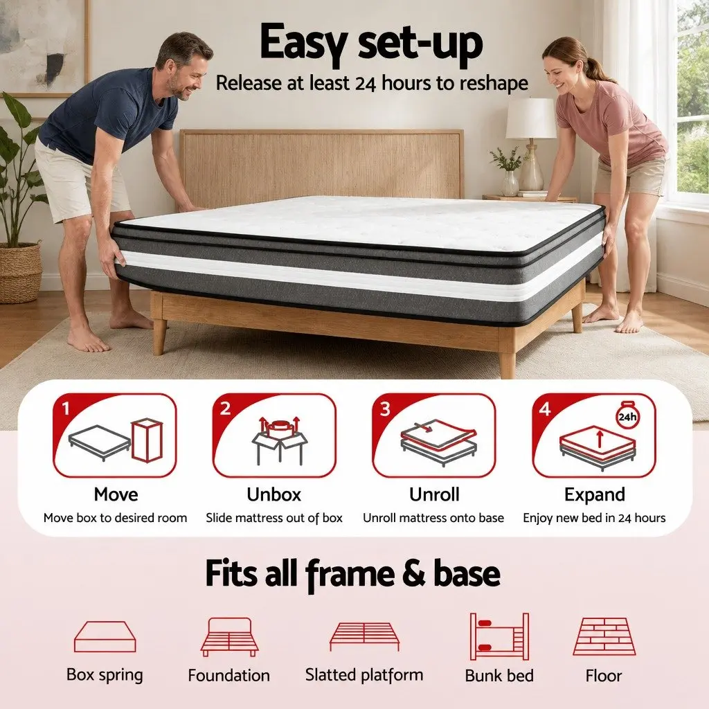 King Single Mattress Gel Memory Foam Pocket Spring 30cm Grey