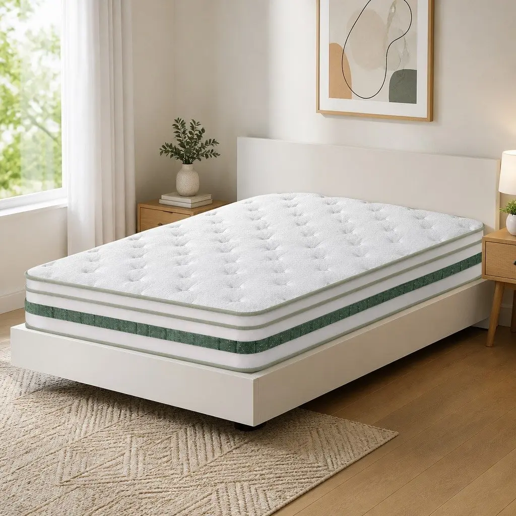King Single Mattress 20cm Thick Green Tea Foam Euro Top Pocket Spring Bed