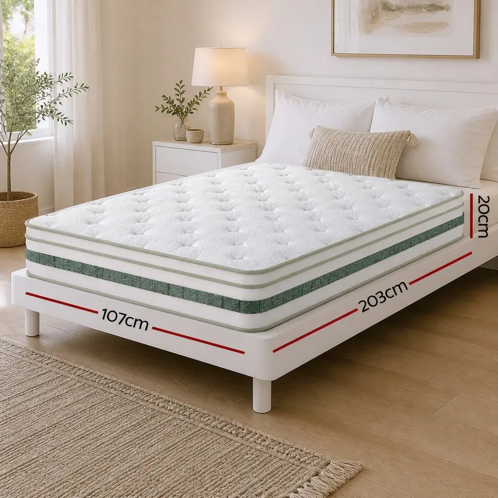 King Single Mattress 20cm Thick Green Tea Foam Euro Top Pocket Spring Bed