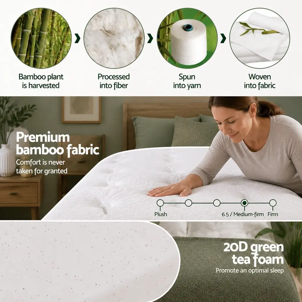 King Single Mattress 20cm Thick Green Tea Foam Euro Top Pocket Spring Bed