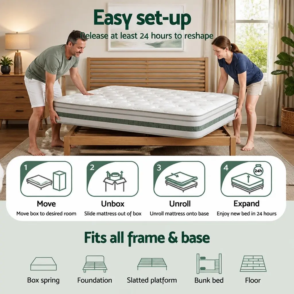 Single Mattress Medium Firm 20cm Green Tea Foam Euro Top Pocket Spring
