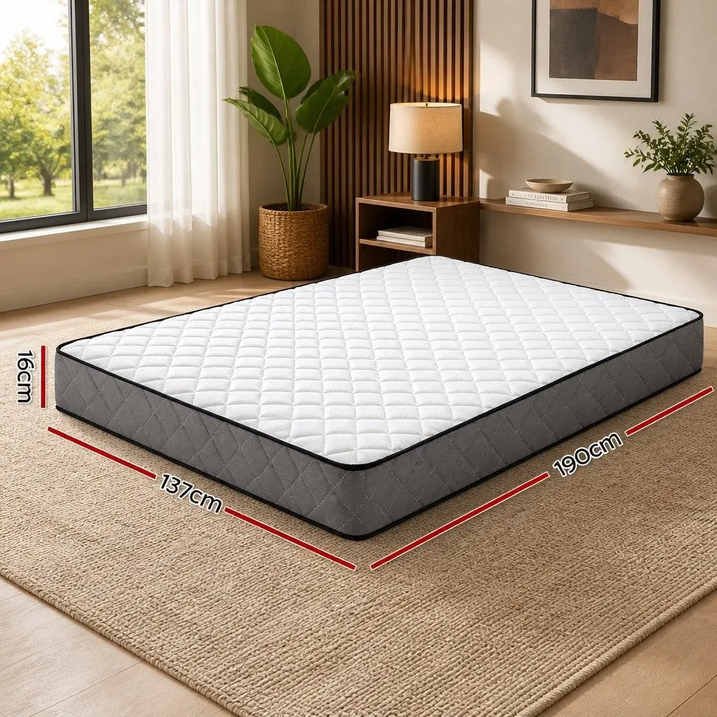 Double Mattress Firm Support 16cm Bonnell Spring Quilted Top White or Grey