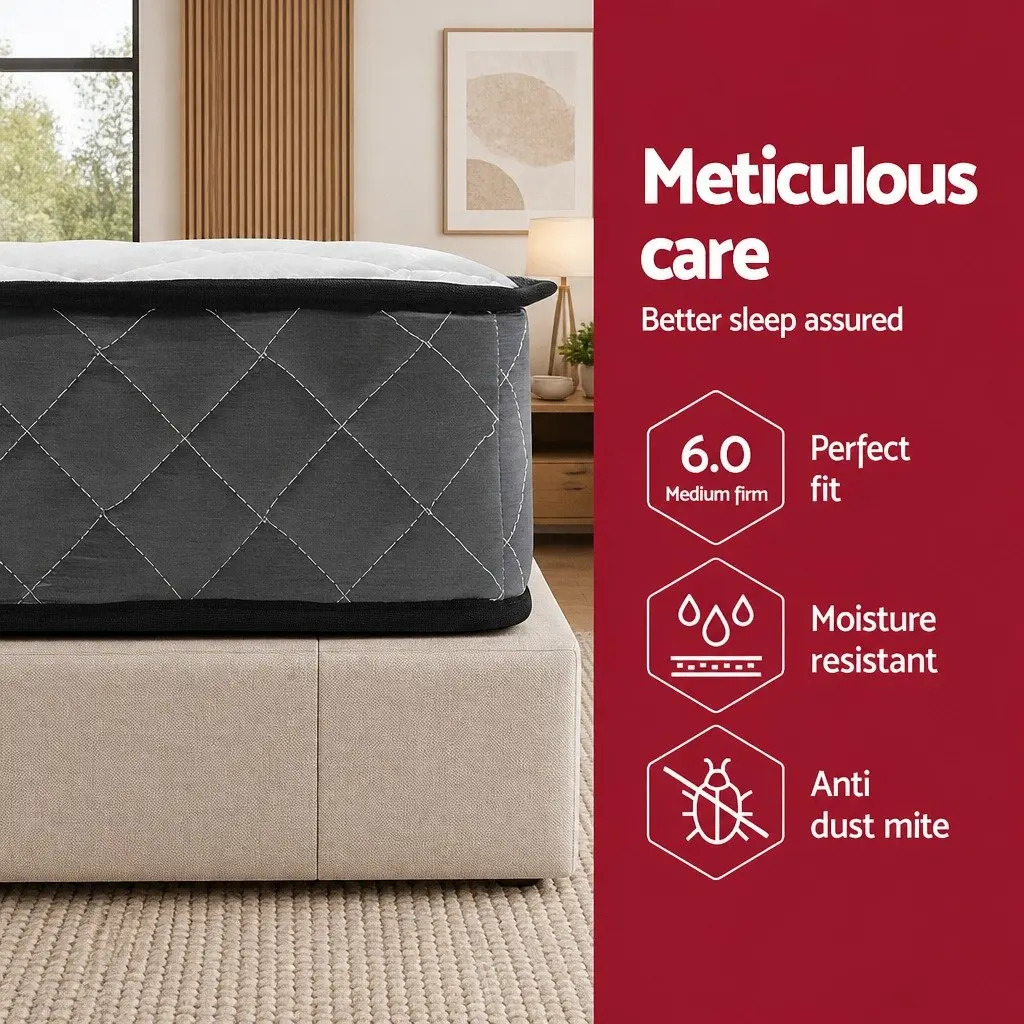 Double Mattress Firm Support 16cm Bonnell Spring Quilted Top White or Grey