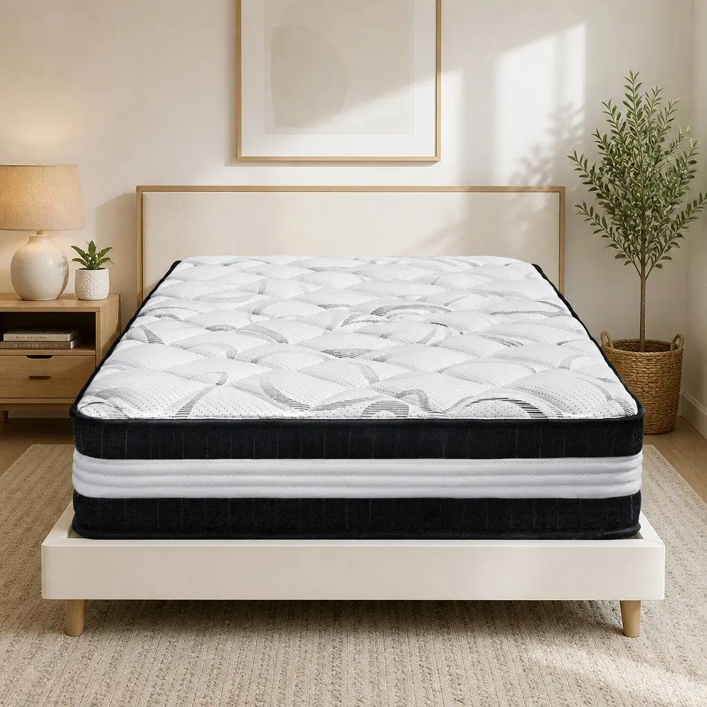 King Single Mattress Medium Firm 30cm Pocket Spring Support White Black