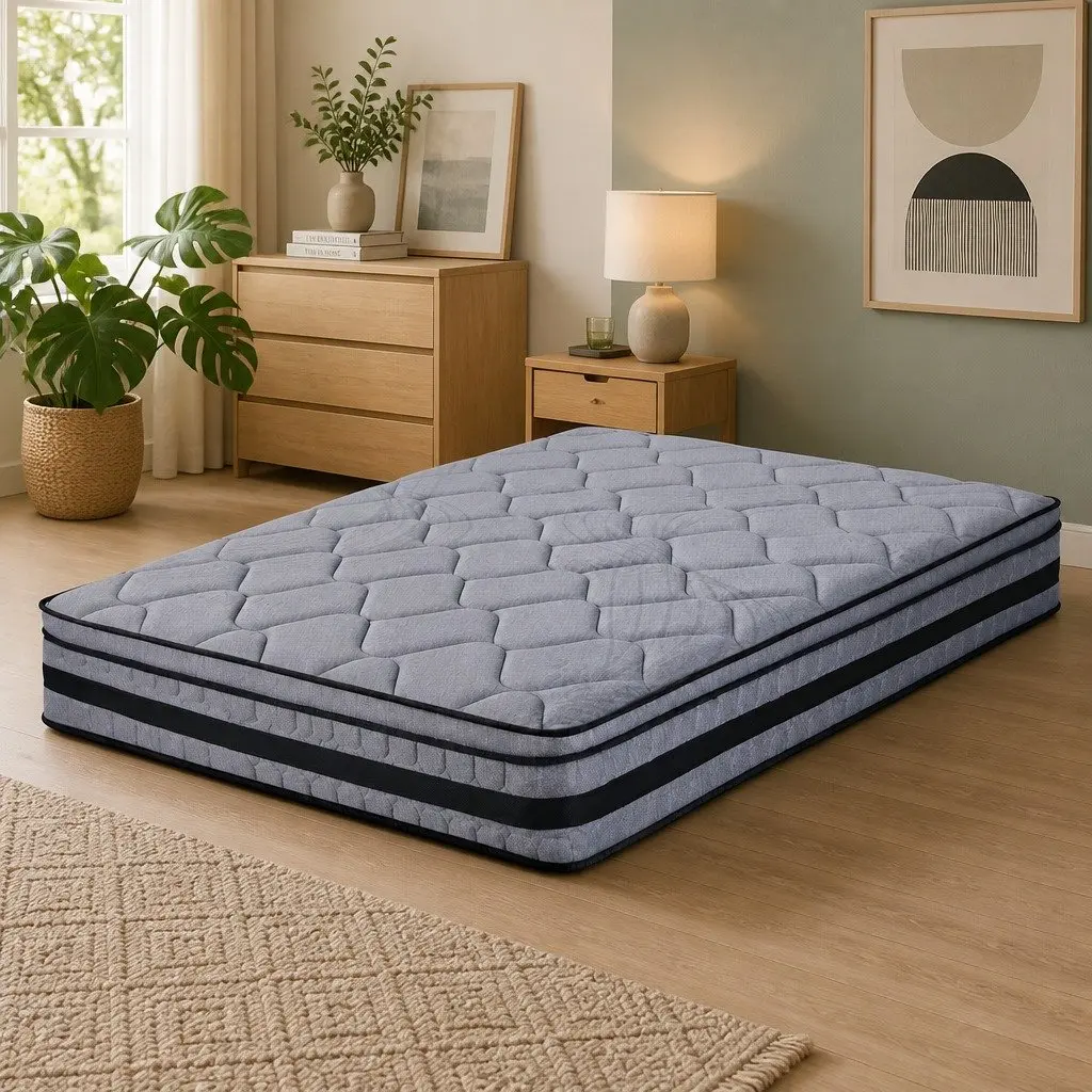 Queen Mattress 34cm Hybrid Pocket Spring Bed Euro Top Medium Firm Support