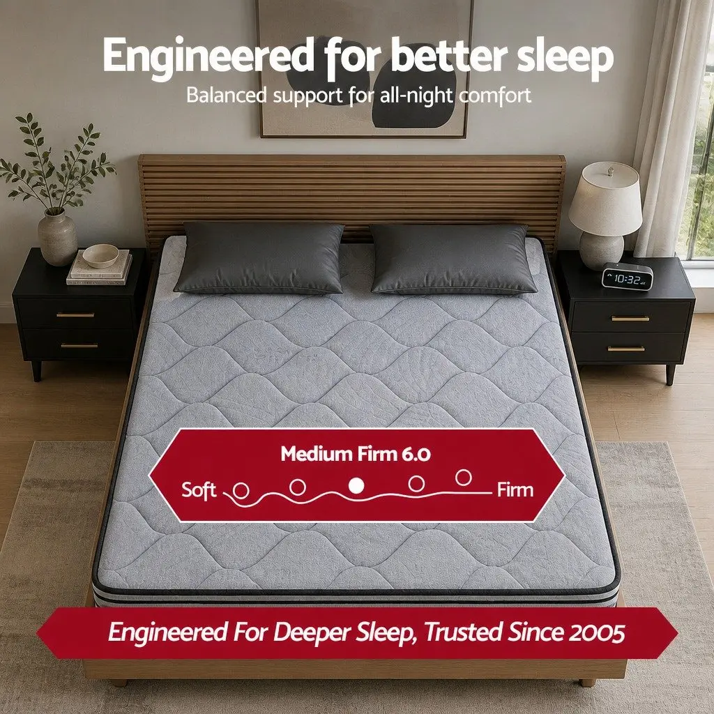 Queen Mattress 34cm Hybrid Pocket Spring Bed Euro Top Medium Firm Support