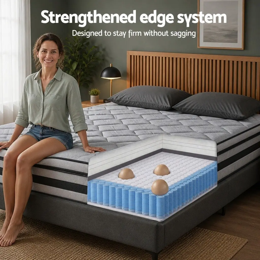 Queen Mattress 34cm Hybrid Pocket Spring Bed Euro Top Medium Firm Support