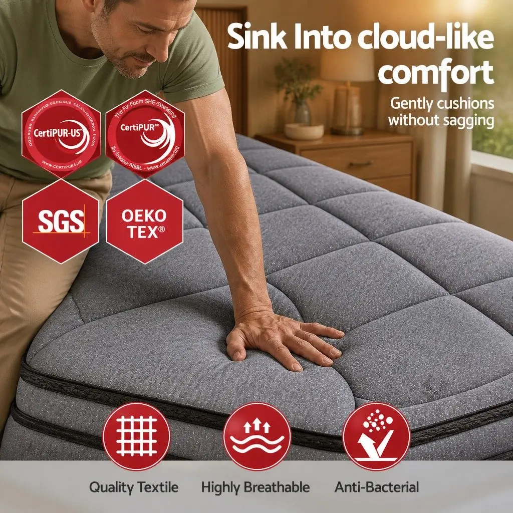 Queen Mattress 34cm Hybrid Pocket Spring Bed Euro Top Medium Firm Support