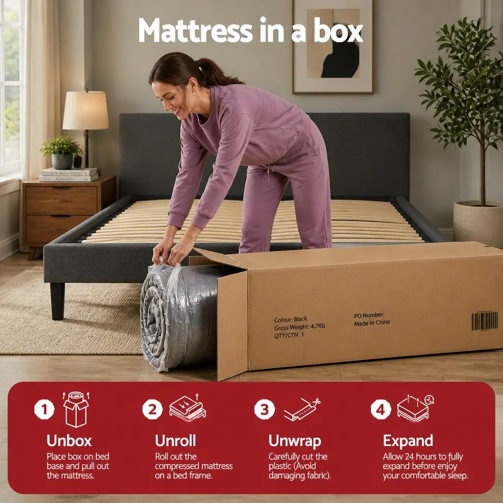Queen Mattress 34cm Hybrid Pocket Spring Bed Euro Top Medium Firm Support