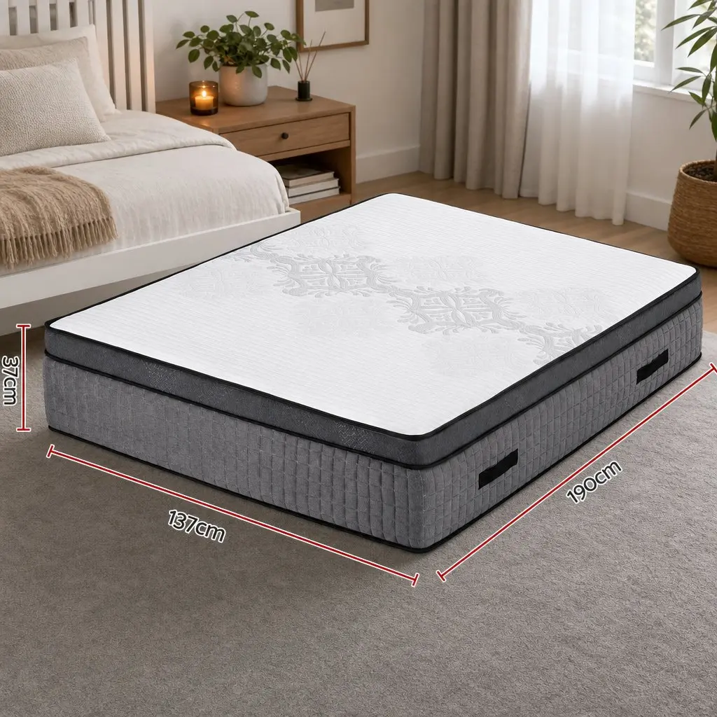 Double Mattress Adjustable Firmness 37cm Grey Cooling Gel Memory Foam