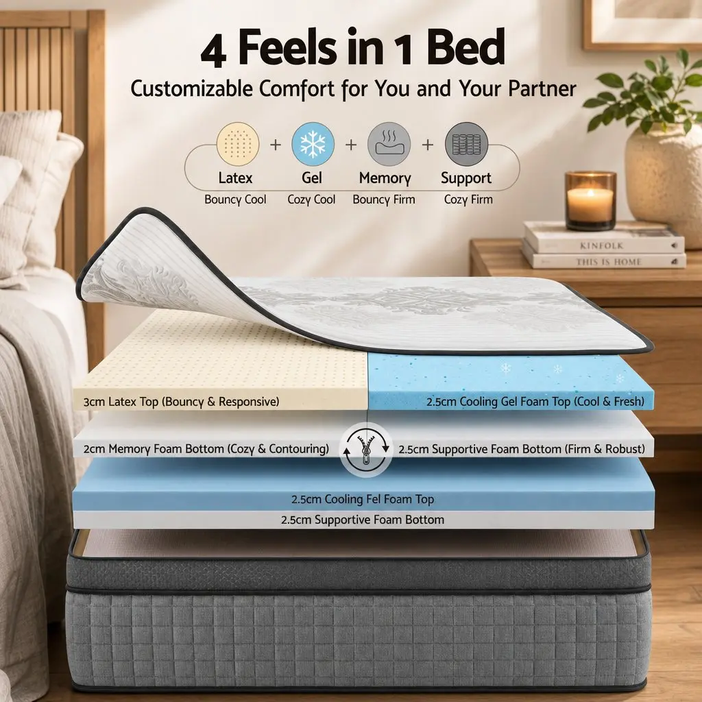 Double Mattress Adjustable Firmness 37cm Grey Cooling Gel Memory Foam