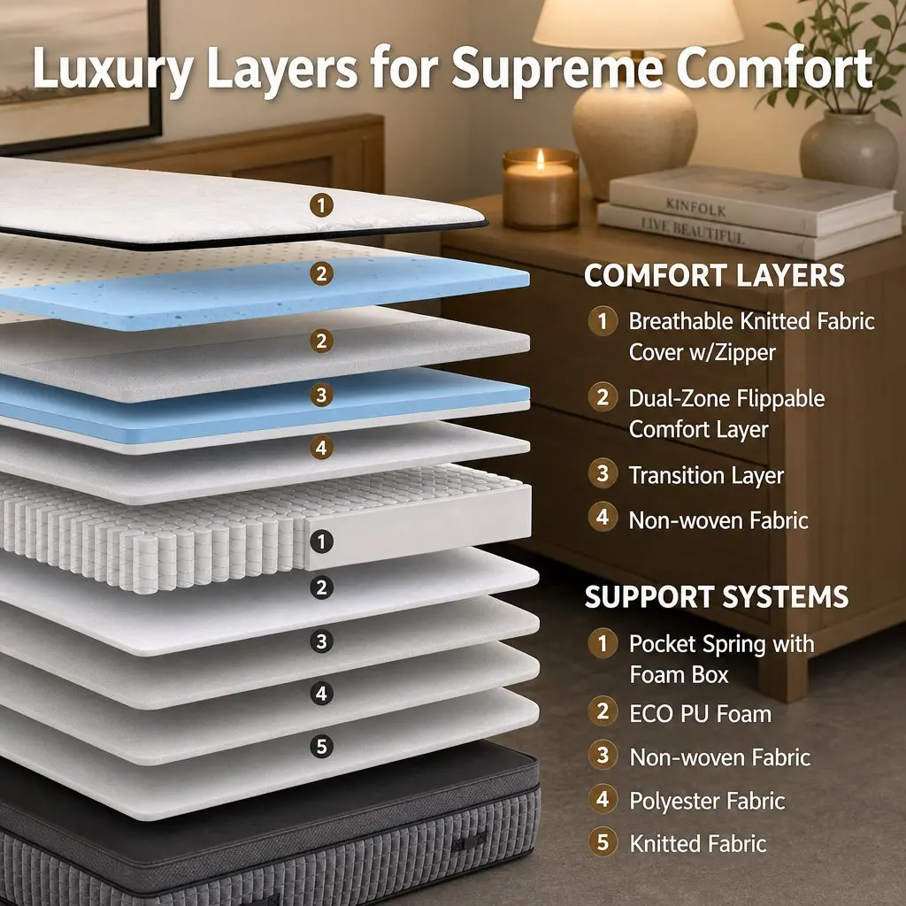 Double Mattress Adjustable Firmness 37cm Grey Cooling Gel Memory Foam