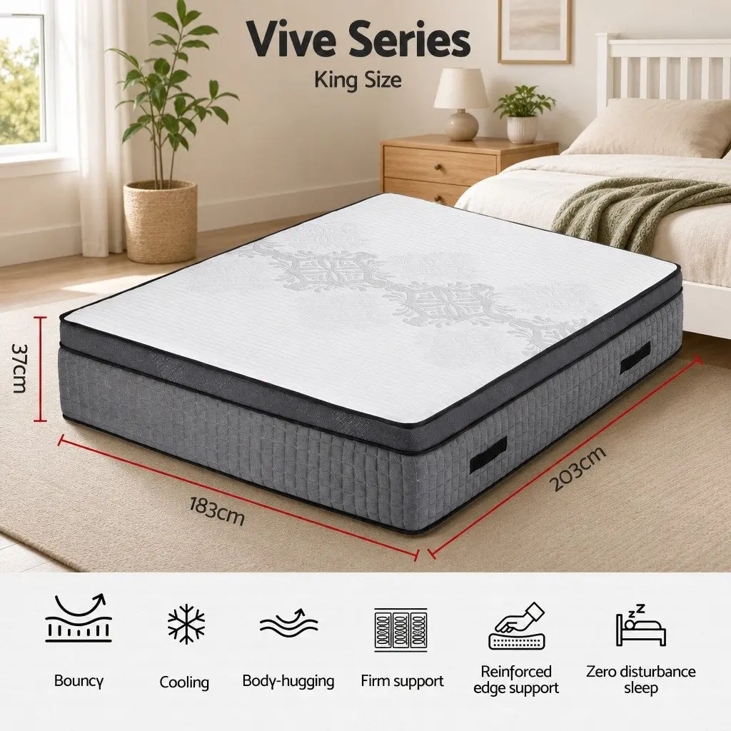 King Size Mattress Adjustable Firmness 37cm Grey White Cooling Gel