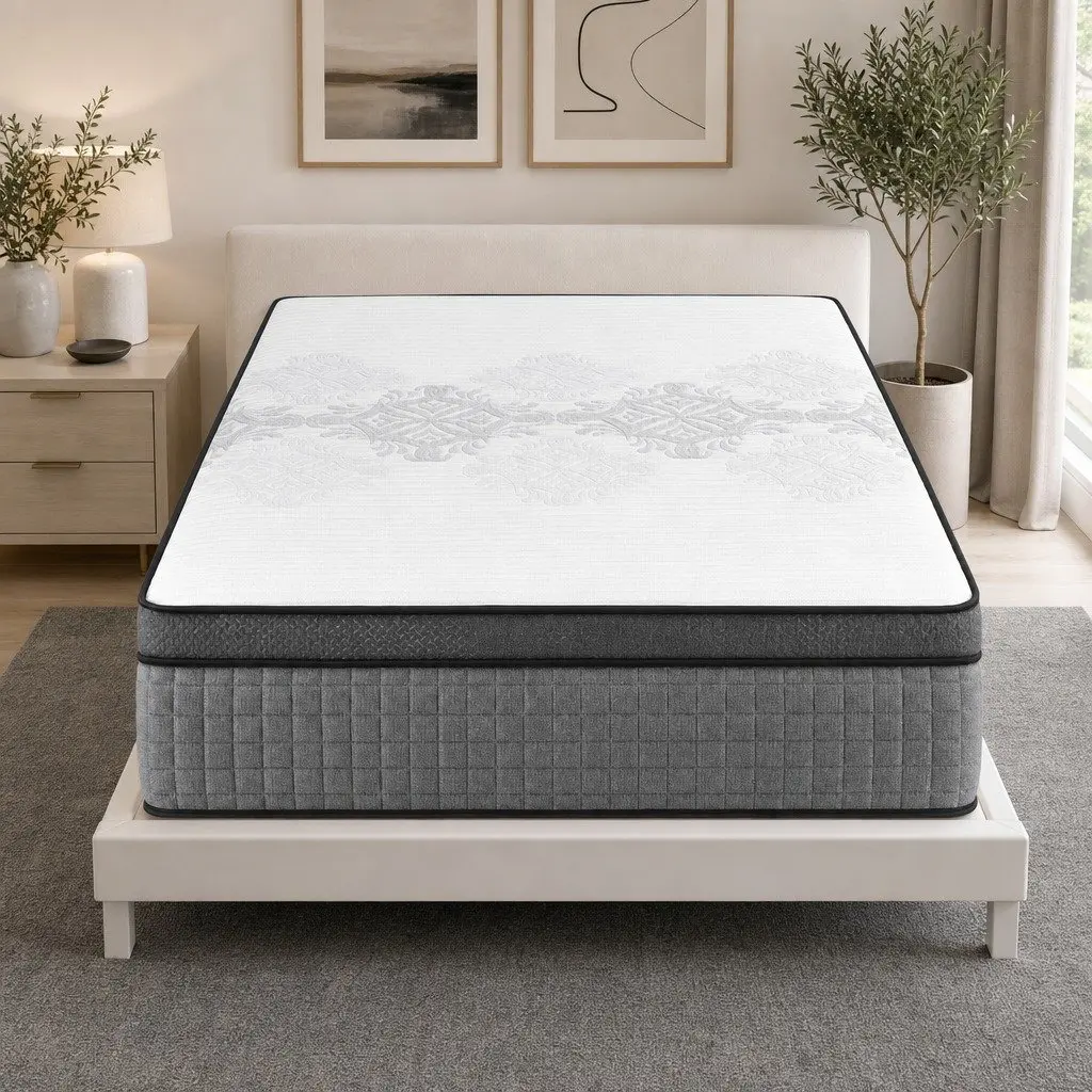 King Size Mattress Adjustable Firmness 37cm Grey White Cooling Gel