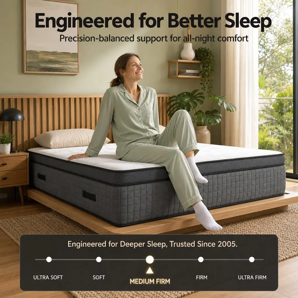 King Size Mattress Adjustable Firmness 37cm Grey White Cooling Gel