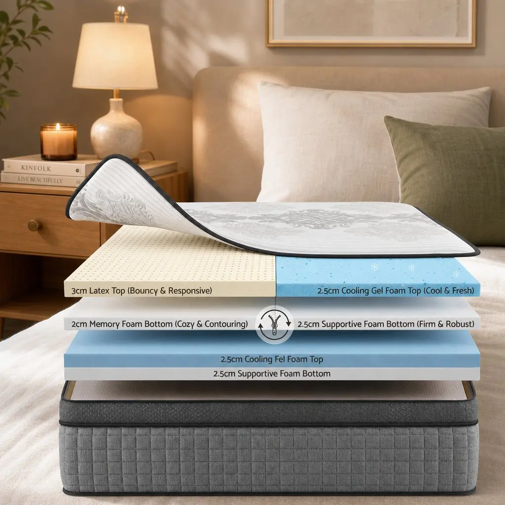King Size Mattress Adjustable Firmness 37cm Grey White Cooling Gel