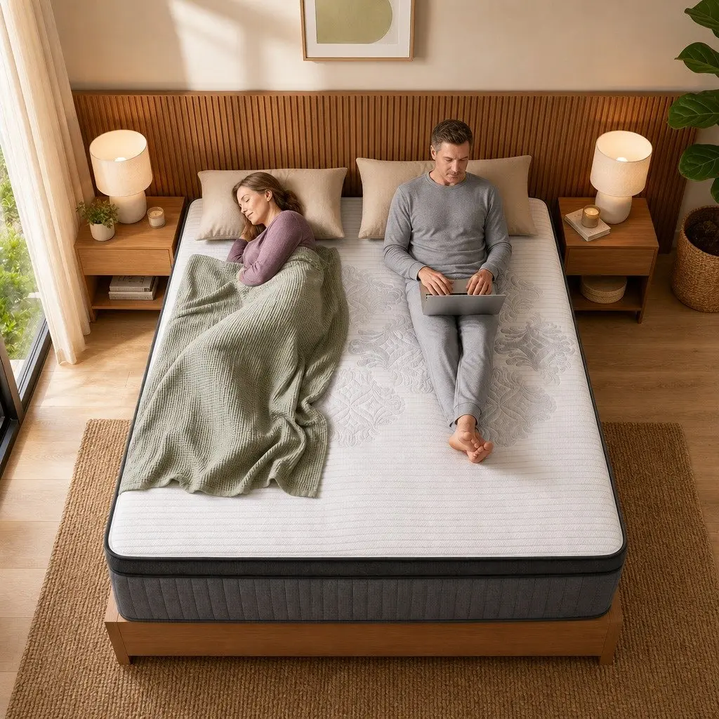 King Size Mattress Adjustable Firmness 37cm Grey White Cooling Gel