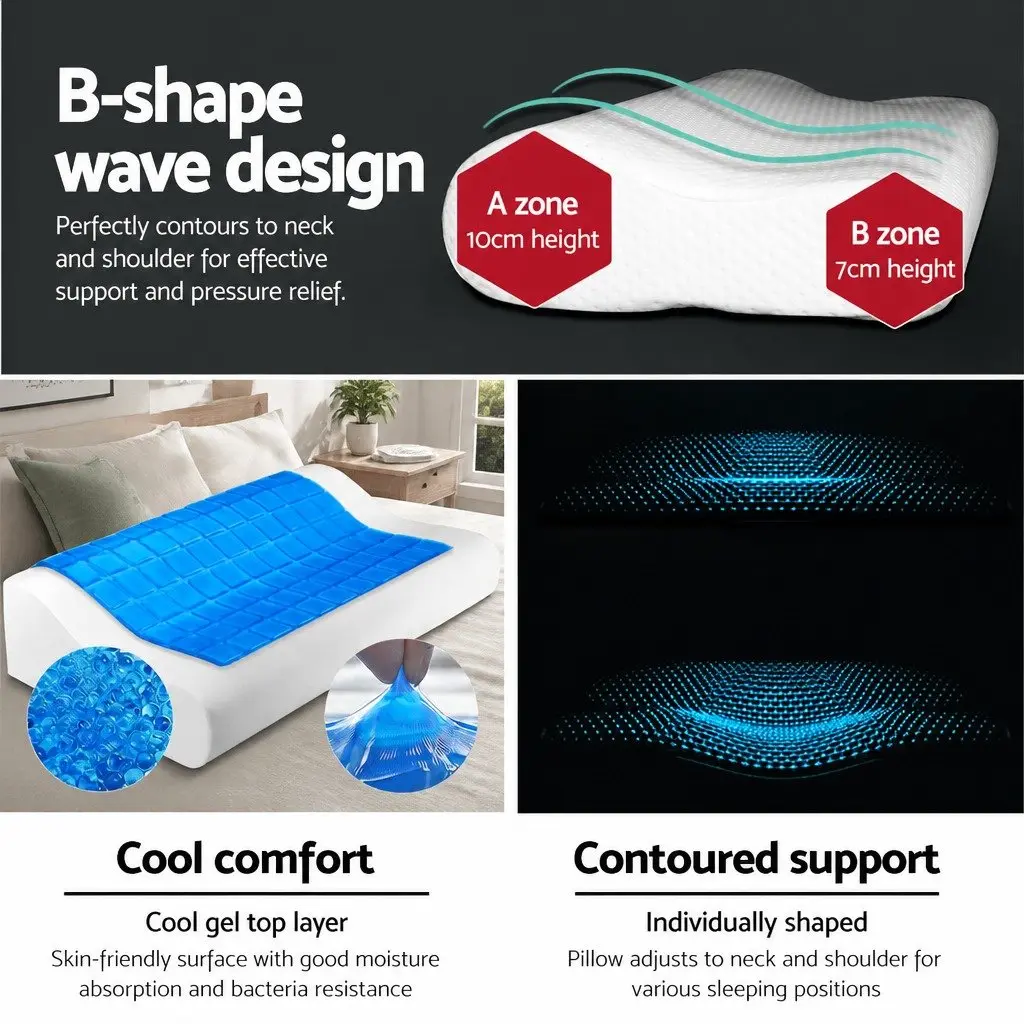 Memory Foam Contour Pillow Neck Support 50cm x 30cm White 2 Piece