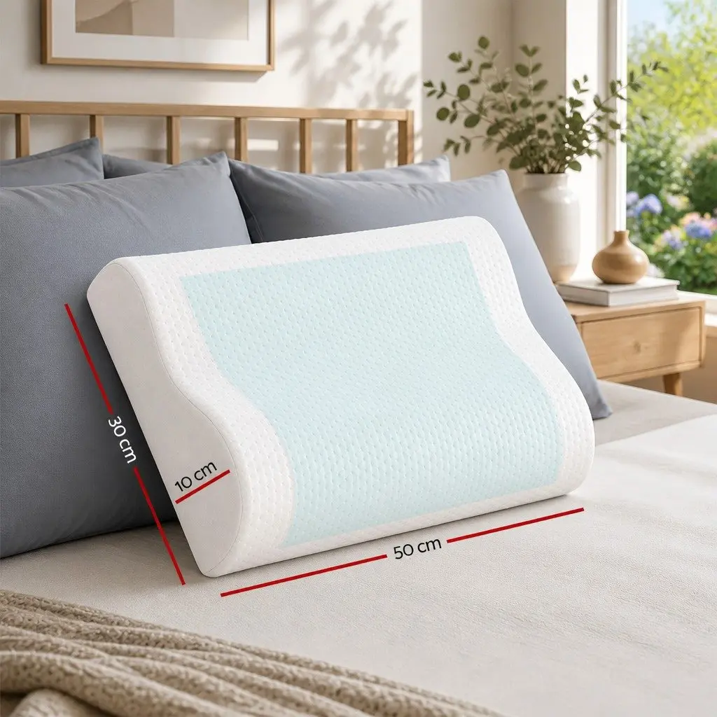 Memory Foam Contour Pillow Neck Support 50cm x 30cm White 2 Piece