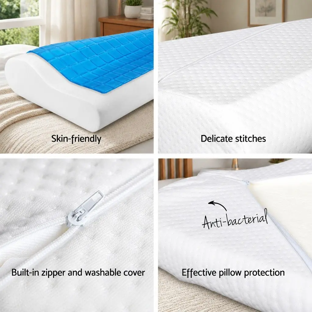 Memory Foam Contour Pillow Neck Support 50cm x 30cm White 2 Piece