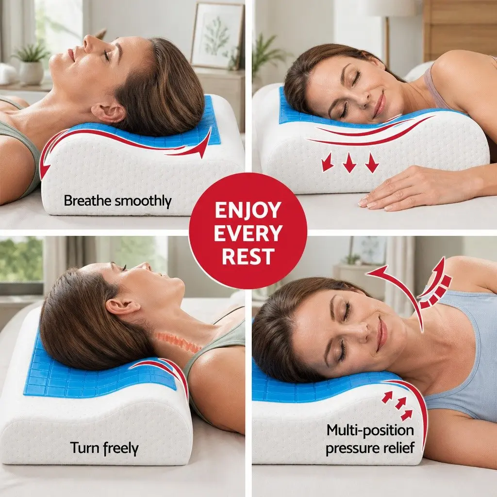 Memory Foam Contour Pillow Neck Support 50cm x 30cm White 2 Piece