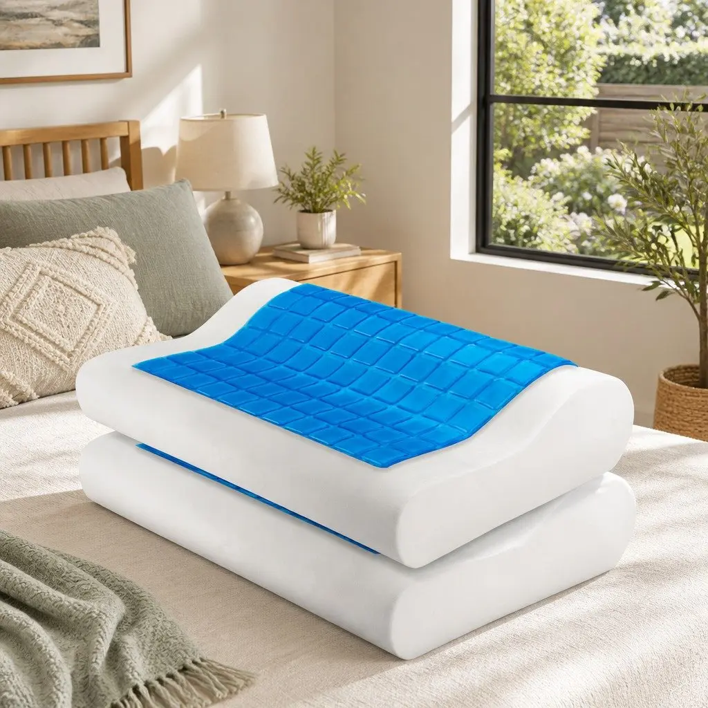 Memory Foam Contour Pillow Neck Support 50cm x 30cm White 2 Piece