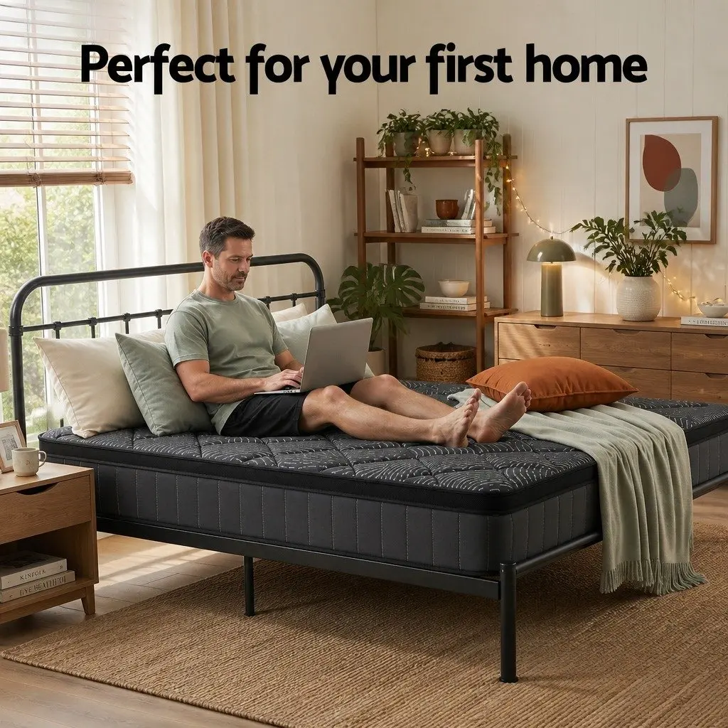 Double Mattress Medium Firm 25cm Pocket Spring Latex Euro Top Black