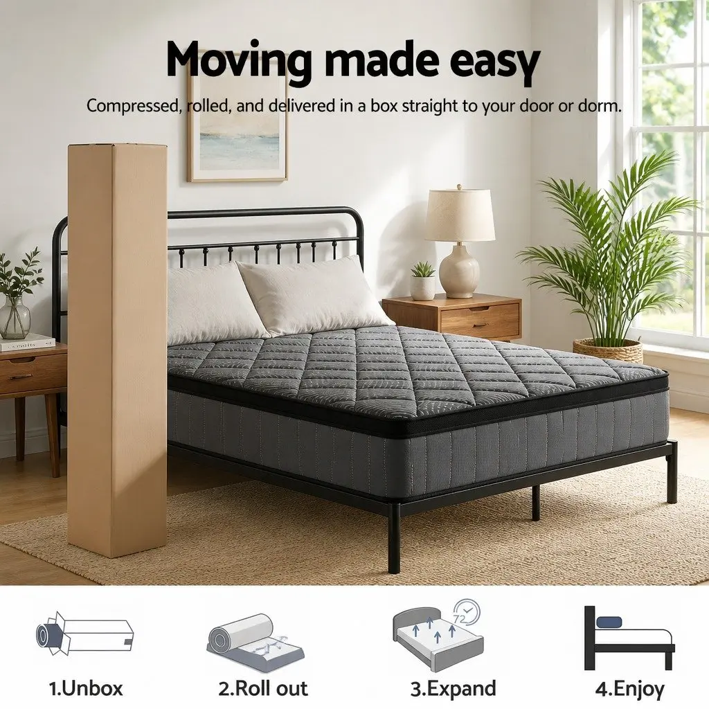 Double Mattress Medium Firm 25cm Pocket Spring Latex Euro Top Black