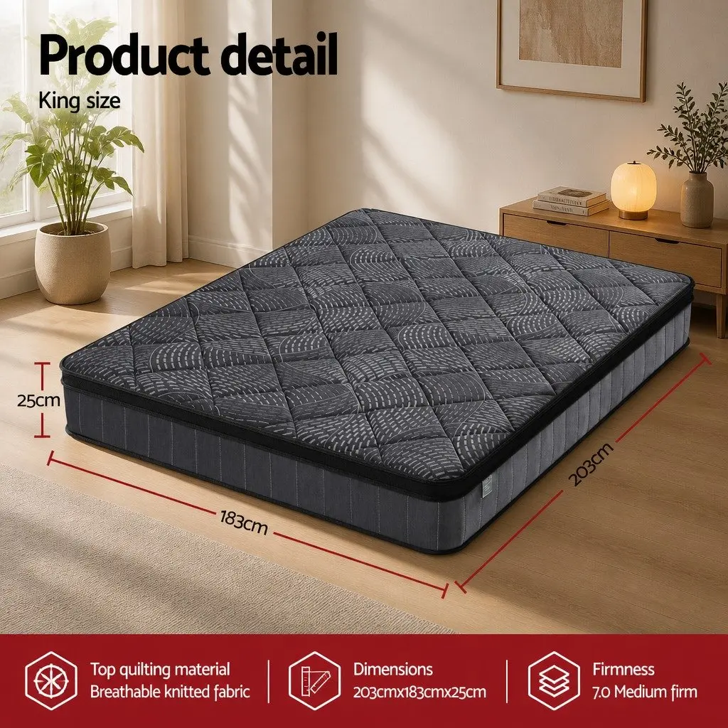 King Size Mattress 25cm Pocket Spring Latex Euro Top Medium Firm Support Bed
