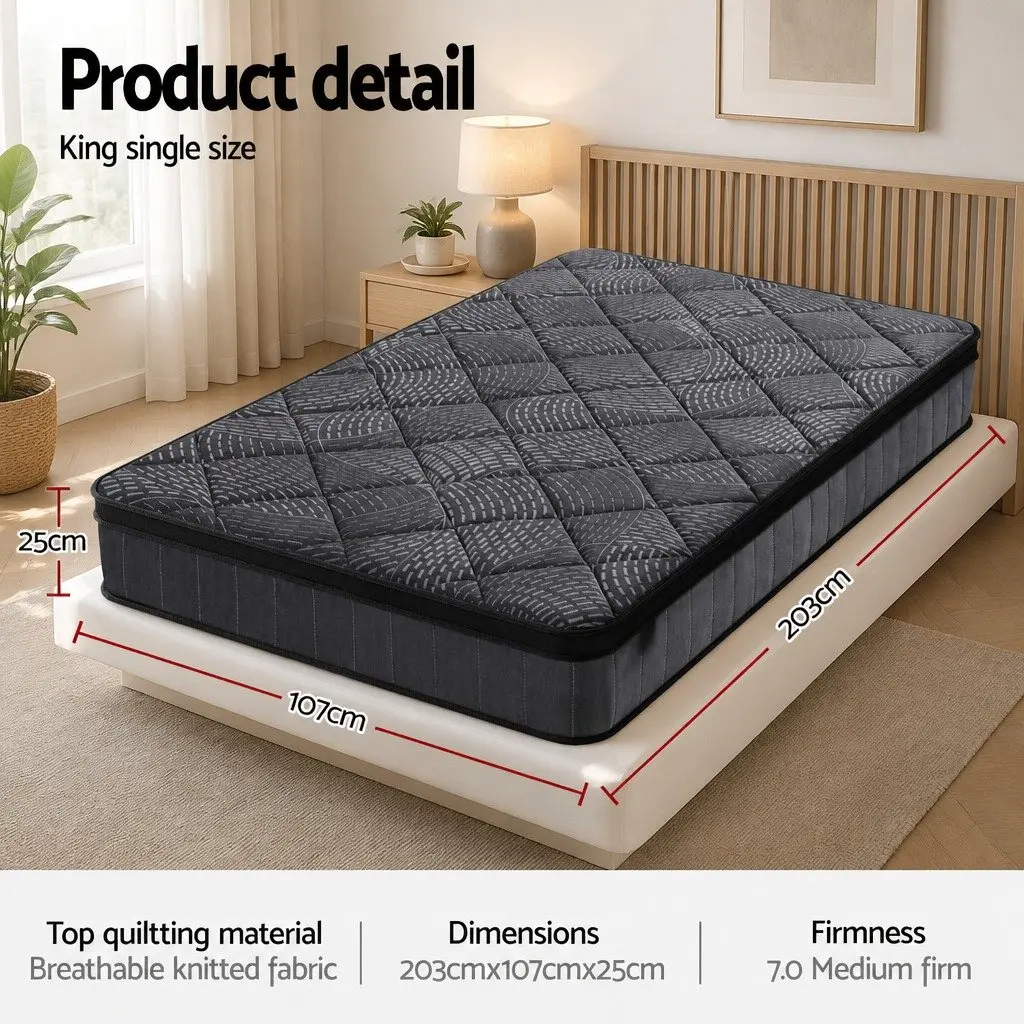 King Single Mattress 25cm Pocket Spring Latex Euro Top Medium Firm Supportive