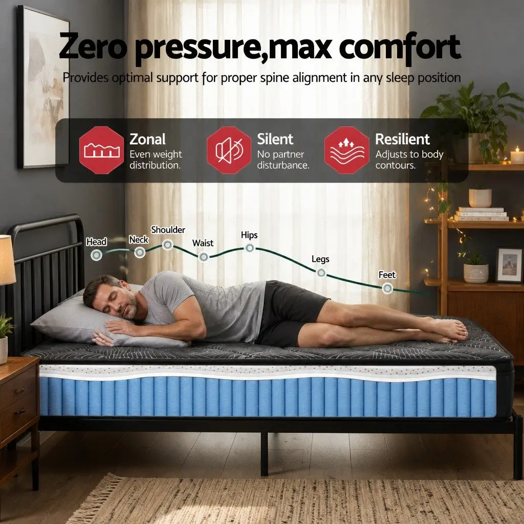 King Single Mattress 25cm Pocket Spring Latex Euro Top Medium Firm Supportive